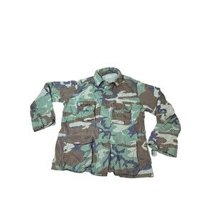 Vintage US Army Mens Large Regular Woodland Camo BDU Military Light Field Shirt